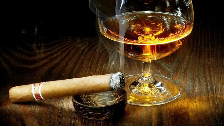minum, cognac, cerutu, Wallpaper HD