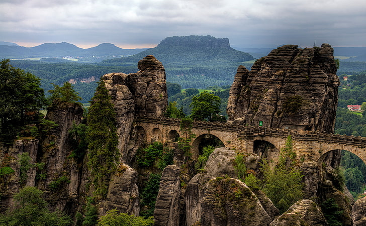 Parc national de la Suisse saxonne, pont en béton brun photographie nature, Europe, Suisse, National, Park, Saxon, Fond d'écran HD