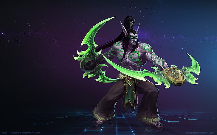 Charakter mit langen Ohren und ein paar grüne Waffen Illustration, Schneesturm, wow, World of Warcraft, Helden des Sturms, HD-Hintergrundbild