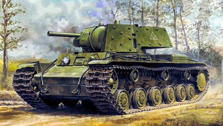 зелено и черно боен танк, война, изкуство, живопис, танк, ww2, KV-1, танк Kliment Voroshilov, HD тапет