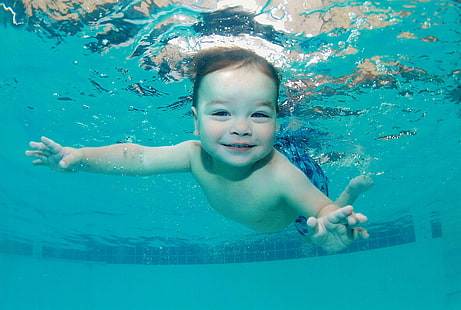 水の写真、かわいい赤ちゃん、子供のかわいい小さな子供の水泳、 HDデスクトップの壁紙 HD wallpaper