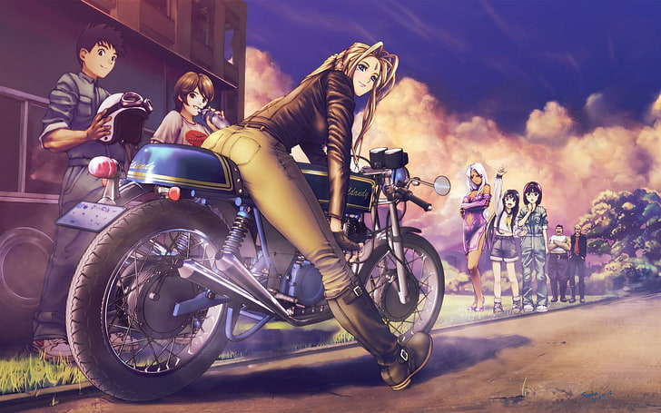 anime girl with motorcycle illustration, anime girls, motorcycle, HD wallpaper