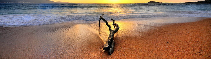 Naturlandschaft Strand Doppelbildschirm, HD-Hintergrundbild