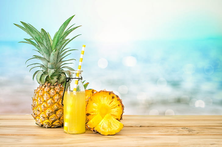 jus, buah, musim panas, nanas, segar, minum, Wallpaper HD