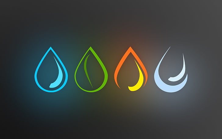 four assorted-color water dew illustration, colorful, digital art, elements, Avatar: The Last Airbender, HD wallpaper