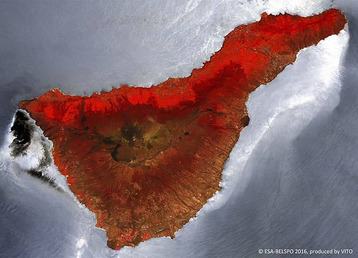 ESA, island, photography, nature, watermarked, Tenerife, satellite imagery, volcano, sea, mountains, HD wallpaper