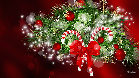 Cy Cane Sparkles, decorazioni, stelle, felice anno nuovo, fiocchi di neve, natale, luminoso, feliz navidad, verde, Sfondo HD HD wallpaper