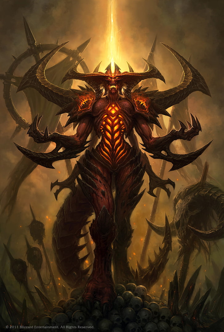 demon character graphic wallpaper, Diablo III, demon, skull, Diablo, Blizzard Entertainment, HD wallpaper