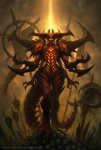 графические обои с персонажами демона, Diablo III, демон, череп, Diablo, Blizzard Entertainment, HD обои HD wallpaper