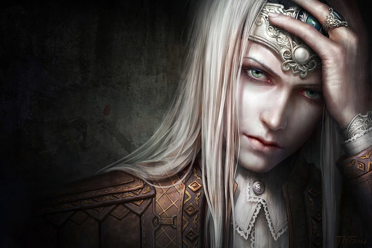 white haired male character digital wallpaper, decoration, face, wall, ring, fantasy, art, guy, Diadema, tnt, HD wallpaper