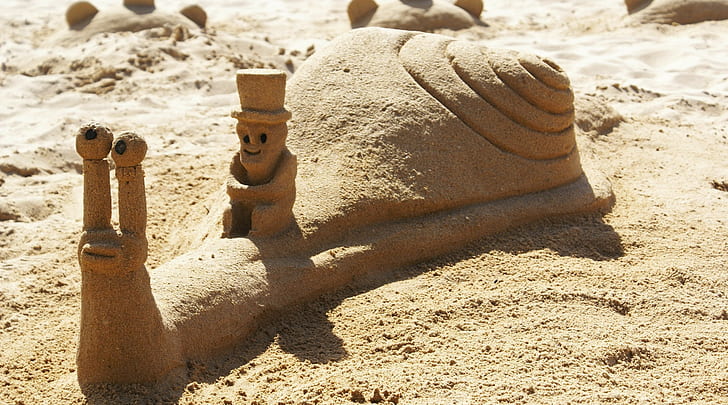 caracol, areia, castelo de areia, praia, HD papel de parede