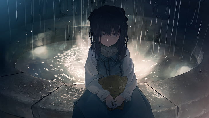 Anime, Original, Girl, Rain, Well, Wallpaper HD