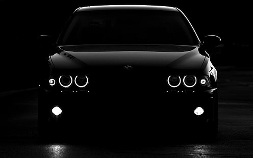 BMW, cars, black and white, angel eyes, auto, car, old, auto photo, HD wallpaper HD wallpaper