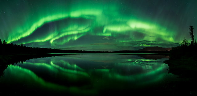 Aurora Borealis, 8K, Beach Lake, Alaska, 4K, Northern Lights, Panorama, HD wallpaper HD wallpaper