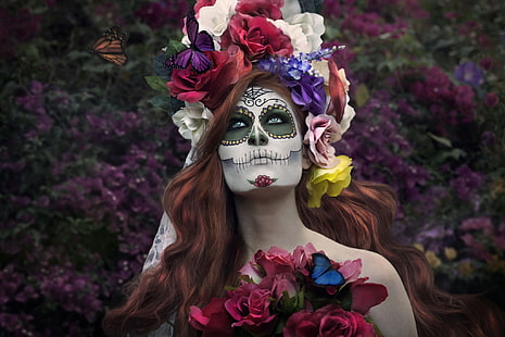 Dia de los Muertos, kvinnor, smink, modell, HD tapet HD wallpaper