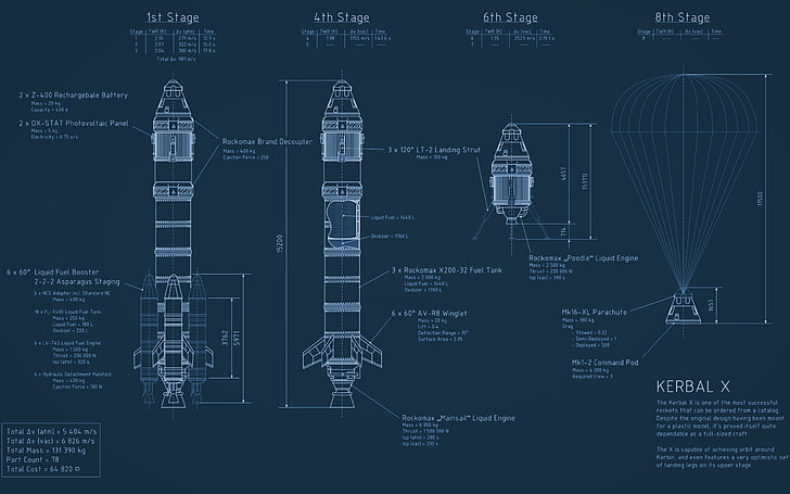Kerbal X blueprint, space, spaceship, program, rocket, blueprint, kerbal, HD wallpaper
