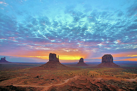 Monument Valley National Park, Utah, amanecer, AZ, Utah, Monument Valley, reserva, Navajo, Fondo de pantalla HD HD wallpaper