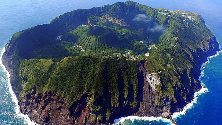 volcán, paisaje, Aogashima, Japón, Fondo de pantalla HD