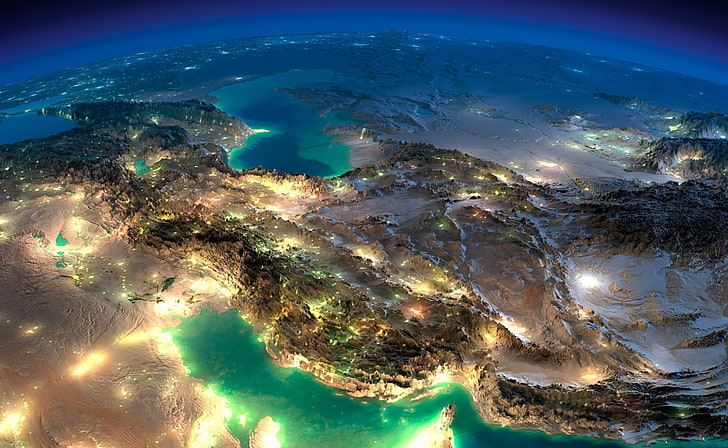 Very Nice Satellite Images Of Iran, aerial photography of earth, Space, night, iran, HD wallpaper