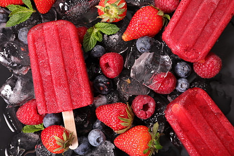 Food, Ice Cream, Berry, Blackberry, Blueberry, Fruit, Ice Cube, Raspberry, Strawberry, HD wallpaper HD wallpaper