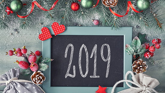 2019 (год), Рождество, цифры, новогодние украшения, Новый год, HD обои HD wallpaper