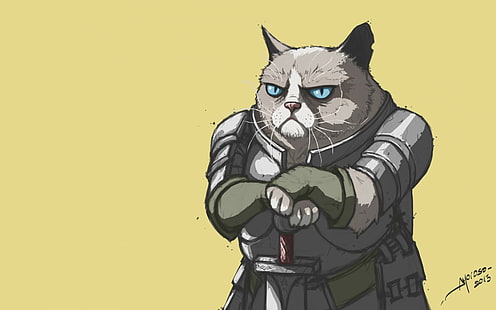 Grumpy Cat, Armor, Meme, HD wallpaper HD wallpaper