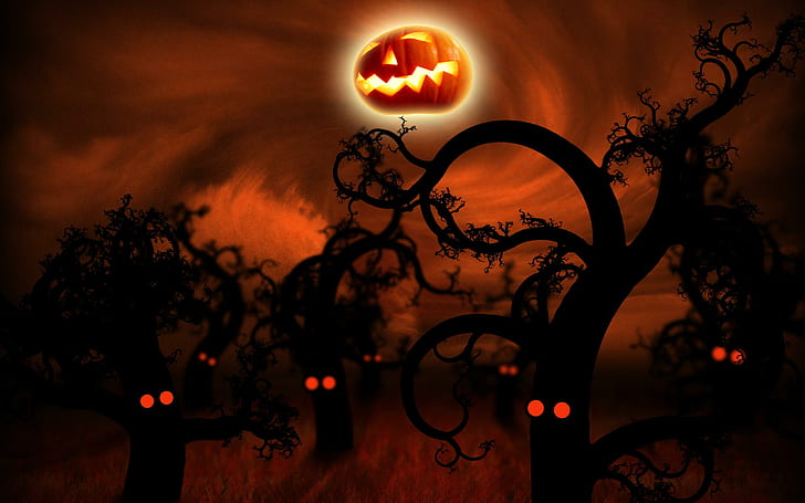 Midnight Forest Halloween, forest, midnight, halloween, creative and graphics, HD wallpaper