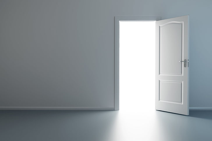białe drewniane drzwi panelowe, styl, minimalizm, drzwi, ściana, projekt, kreatywny, światło, Tapety HD