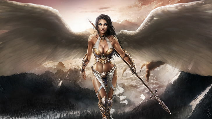 fantasy girl, fantasy art, warrior, wings, women, HD wallpaper