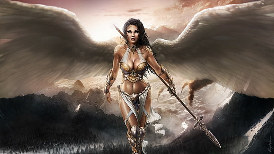фэнтези девушка, фэнтези арт, воин, крылья, женщины, HD обои HD wallpaper