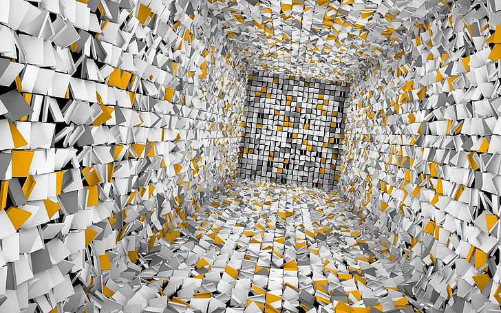 ilusi optik putih dan kuning, 3D, karya seni, render, seni digital, Wallpaper HD