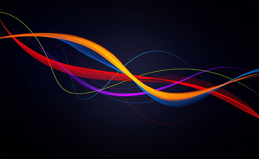 Vagues colorées, papier peint numérique abstrait orange, rouge et bleu, artistique, abstrait, bleu, lignes, couleur, bureau, vague, fond, art numérique, entrelacement, Fond d'écran HD HD wallpaper