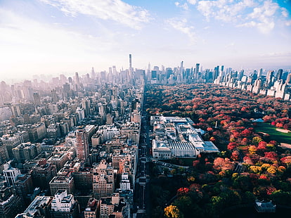 lot de construction, photographie vue de dessus de la ville, bâtiment, États-Unis, New York City, parc, paysage urbain, automne, Central Park, Fond d'écran HD HD wallpaper