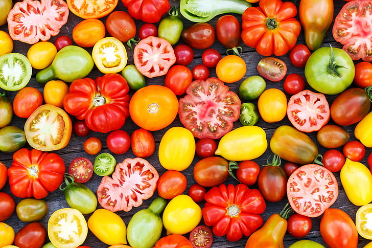 assorted color of ball lot, vegetables, food, tomatoes, HD wallpaper