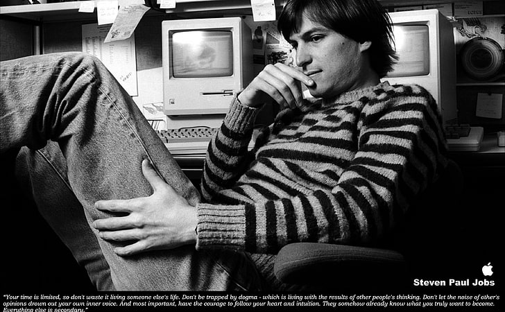 Steve Jobs, Männer grau und schwarz gestreiften Sweatshirt Screenshot, Computer, Mac, Zitat, Steve Jobs, HD-Hintergrundbild