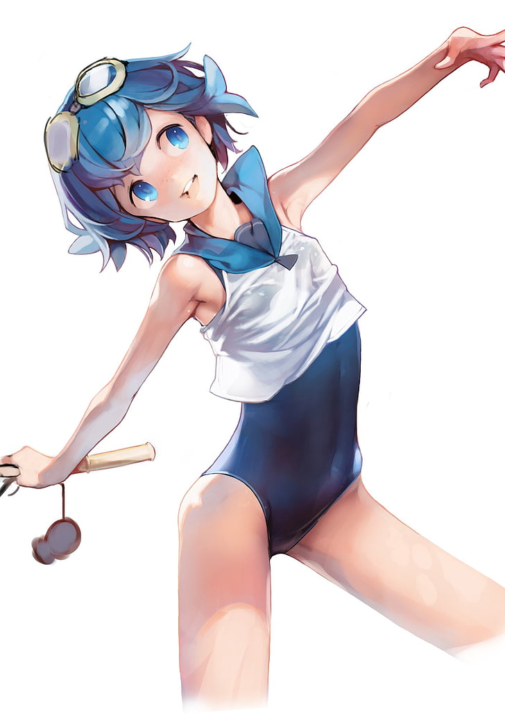 gadis anime, mata biru, baju renang biru, rambut biru, Wallpaper HD, wallpaper seluler