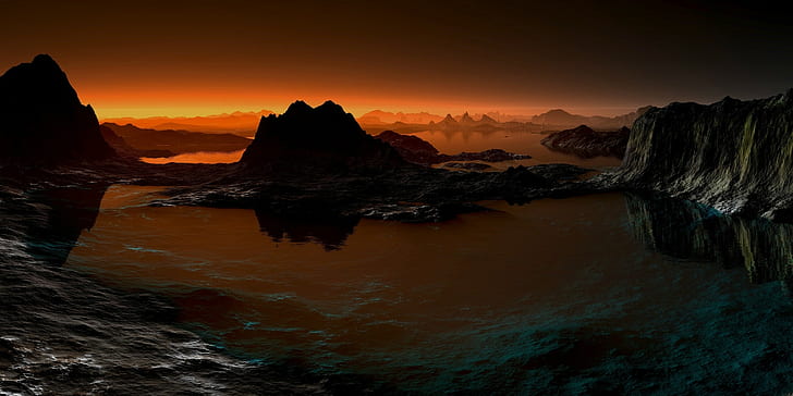 Natur, Landschaft, Krater, See, Sonnenuntergang, Himmel, Berge, Wasser, Reflexion, HD-Hintergrundbild
