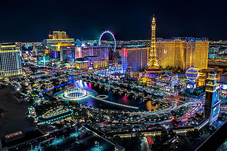 Kota, Las Vegas, Bangunan, Kota, Cahaya, Malam, AS, Wallpaper HD HD wallpaper
