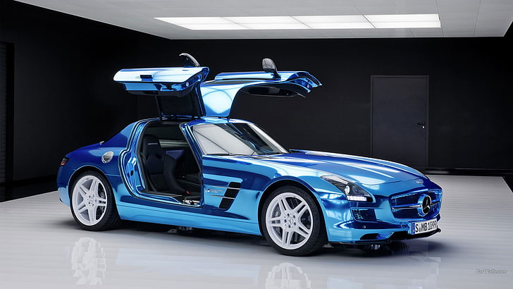 Mercedes SLS, car, blue cars, vehicle, Mercedes Benz, HD wallpaper