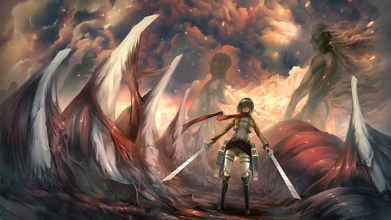 진격의 거인 디지털 벽지, 애니메이션, Shingeki no Kyojin, Mikasa Ackerman, 애니메이션 소녀들, HD 배경 화면 HD wallpaper