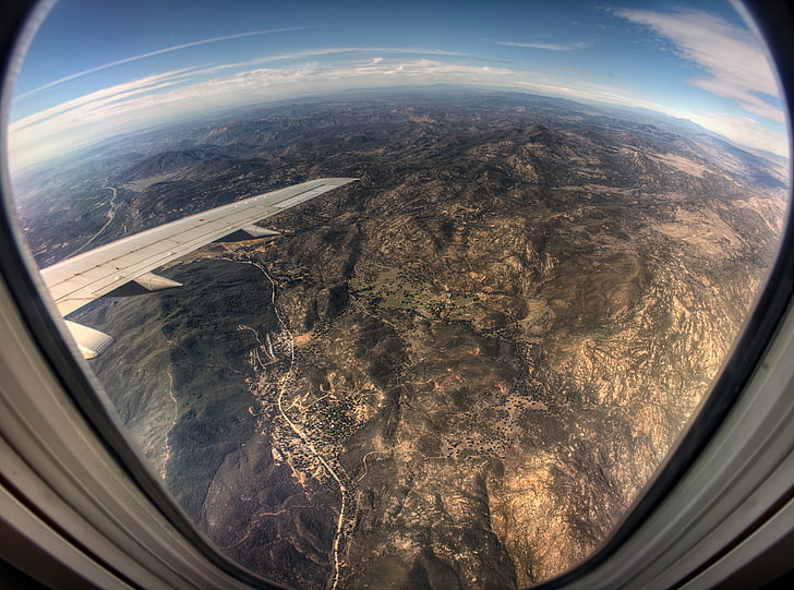 Airplane Window View, gray airplane, Motors, Airplane, Desert, Mountain, High, Plane, California, Aerial, Portal, canon, Altitude, canon60d, highelevation, outthewindow, HD wallpaper