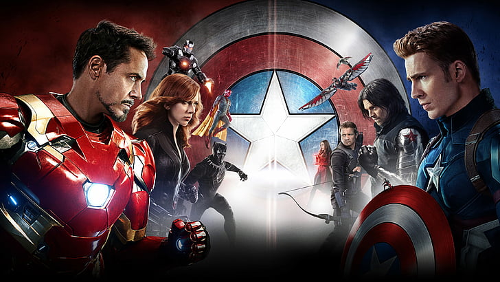 Wallpaper digital Avengers Civil War, Captain America 3: perang saudara, Iron Man, Marvel, film terbaik 2016, Wallpaper HD