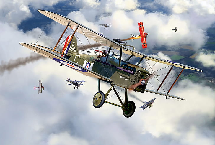 المملكة المتحدة ، ذات السطحين ، Dogfight ، S.E.5a ، عمود واحد ، الحرب العالمية الأولى ، حرب في الهواء، خلفية HD