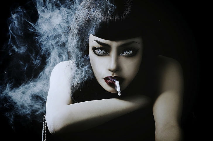 modelo, fumar, mujeres, morena, caucásico, ojos grises, cigarrillos, retrato, Fondo de pantalla HD