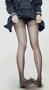  legs, anime girls, black stockings, HD wallpaper HD wallpaper