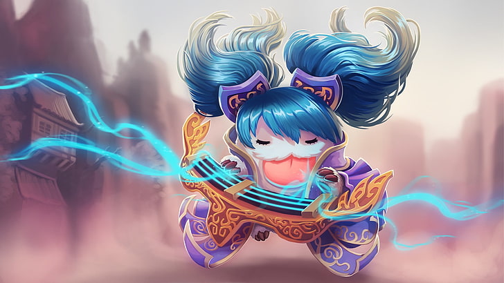 animated girl with blue hair 3D wallpaper, League of Legends, Poro, Sona (League of Legends), HD wallpaper