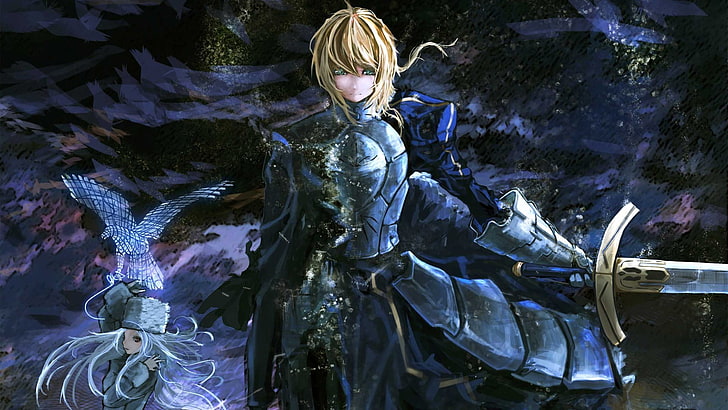 yellow-haired male anime character wallpaper, Fate/Zero, Fate Series, Saber, anime girls, anime, HD wallpaper