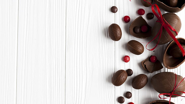 chocolate, eggs, candy, white background, chocolate eggs, HD wallpaper