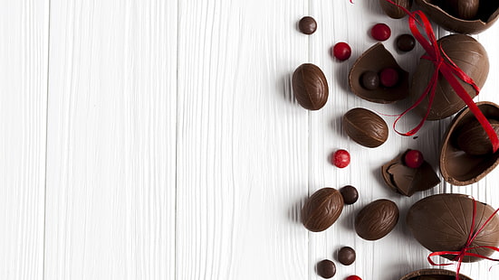 шоколад, яйца, бонбони, бял фон, шоколадови яйца, HD тапет HD wallpaper