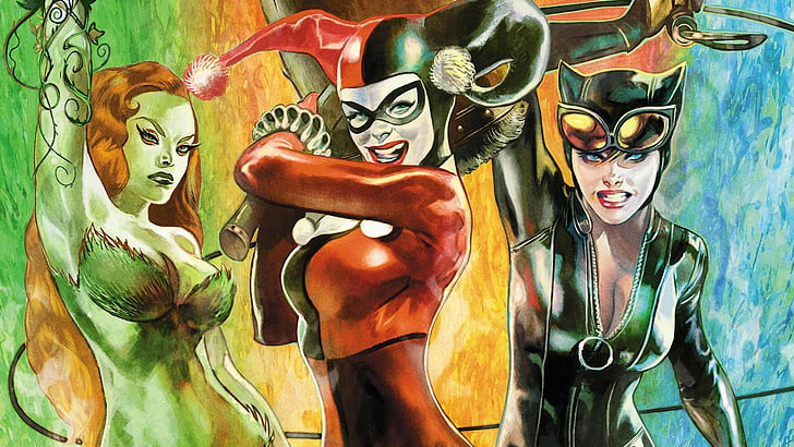 Comics, Gotham City Sirens, Catwoman, Harley Quinn, Poison Ivy, HD wallpaper